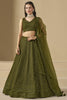 Attractive Mehendi Green Sequins Georgette Monochrome Lehenga Choli