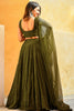 Wonderful Olive Green Sequins Georgette Lehenga Choli With Dupatta