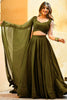 Wonderful Olive Green Sequins Georgette Lehenga Choli With Dupatta