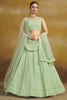 Amazing Mint Green Thread Embroidered Georgette Designer Lehenga Choli