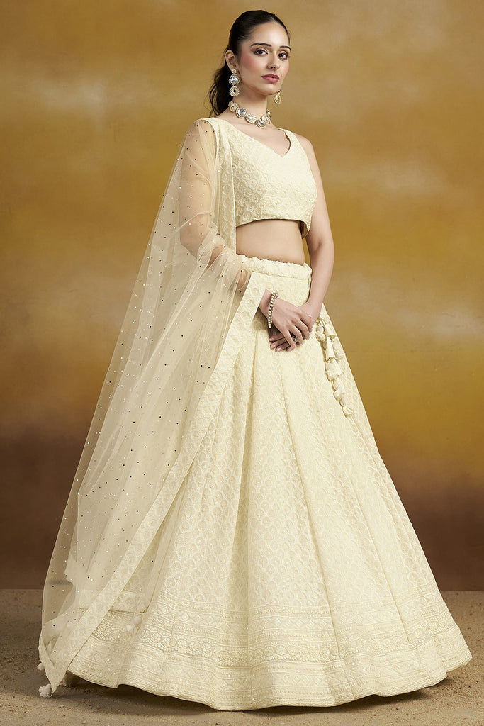 Lovable Off-White Sequins Georgette Function Wear Lehenga Choli