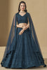 Lovely Teal Blue Thread Work Georgette Engagement Wear Lehenga Choli