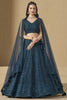 Lovely Teal Blue Thread Work Georgette Engagement Wear Lehenga Choli