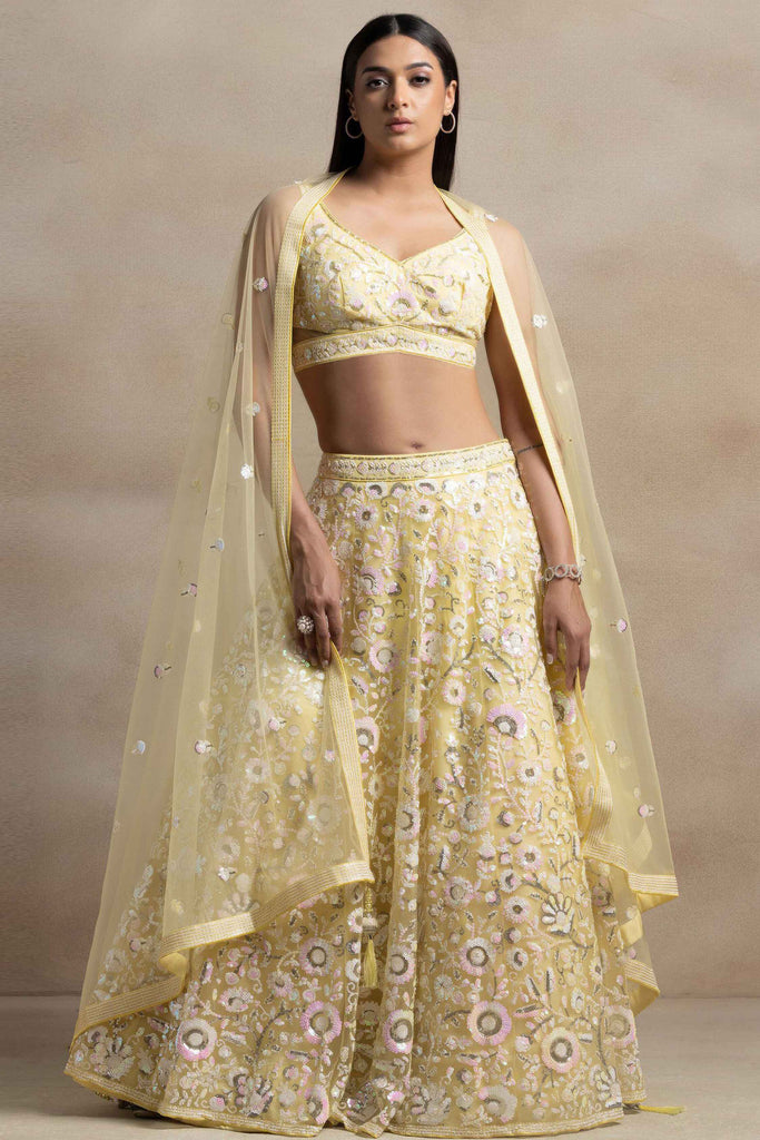 Wonderful Yellow Sequins Net Haldi Wear Lehenga Choli With Dupatta