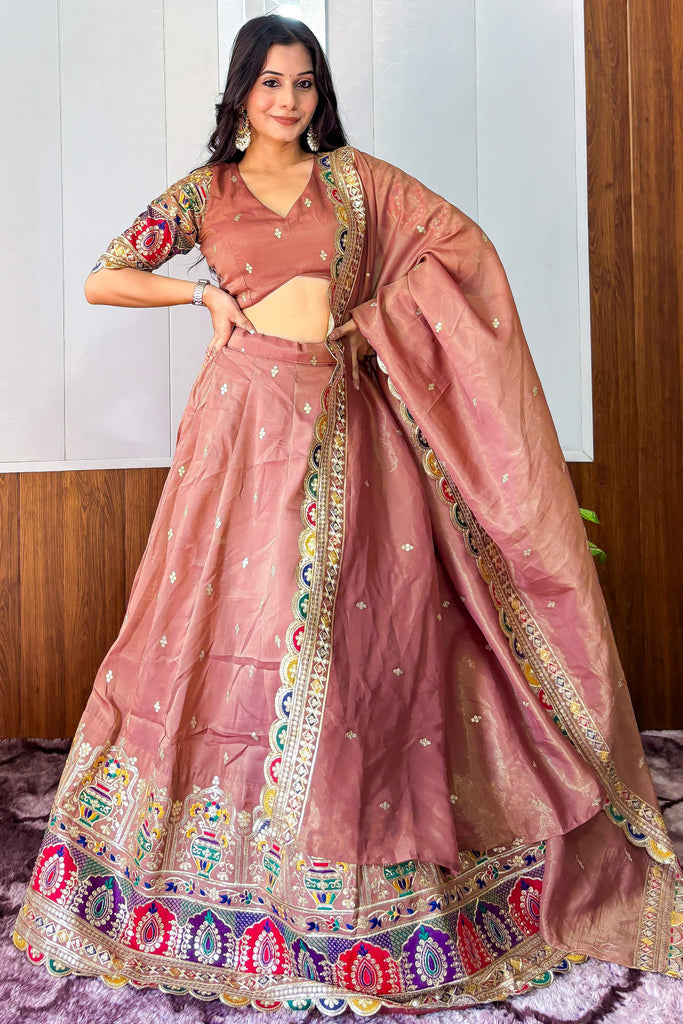 Unique Beige Sequins Silk Wedding Wear Lehenga Choli With Dupatta