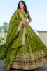 Spectacular Green Thread Embroidered Silk Mehendi Wear Lehenga Choli