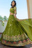 Spectacular Green Thread Embroidered Silk Mehendi Wear Lehenga Choli