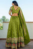 Spectacular Green Thread Embroidered Silk Mehendi Wear Lehenga Choli