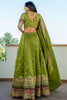 Spectacular Green Thread Embroidered Silk Mehendi Wear Lehenga Choli