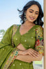 Spectacular Green Thread Embroidered Silk Mehendi Wear Lehenga Choli