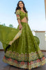Spectacular Green Thread Embroidered Silk Mehendi Wear Lehenga Choli