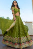 Spectacular Green Thread Embroidered Silk Mehendi Wear Lehenga Choli