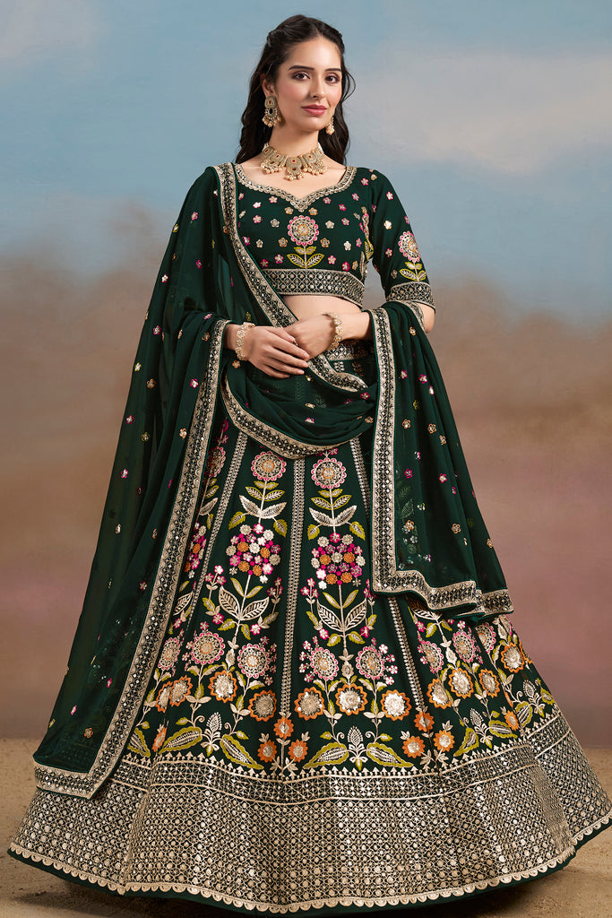 Incredible Green Sequins Georgette Mehendi Wear Lehenga Choli