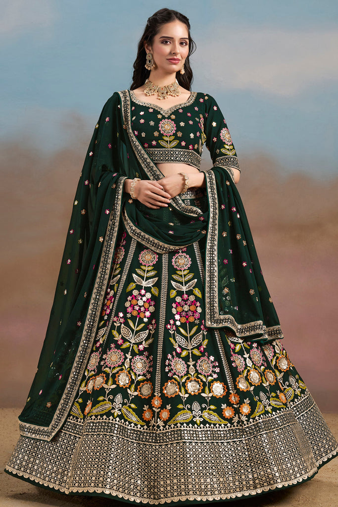 Incredible Green Sequins Georgette Mehendi Wear Lehenga Choli