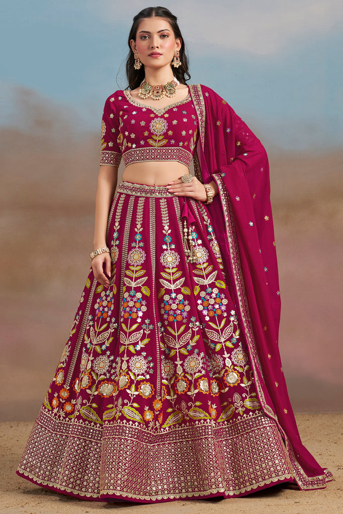 Ravishing Pink Thread Work Georgette Engagement Wear Lehenga Choli