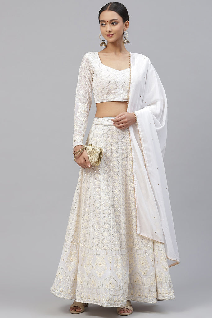 Stunning White Sequins Georgette Bridesmaid Lehenga Choli
