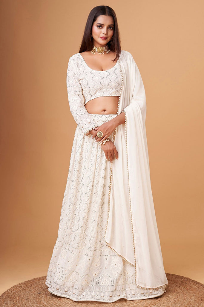 Beautiful Off-White Sequins Georgette Bridesmaid Lehenga Choli
