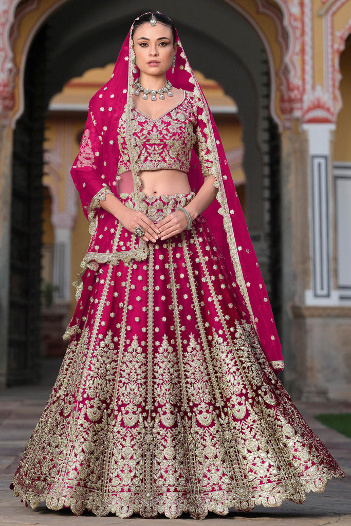 Amazing Pink Zari Work Net Bridesmaid Lehenga Choli With Dupatta