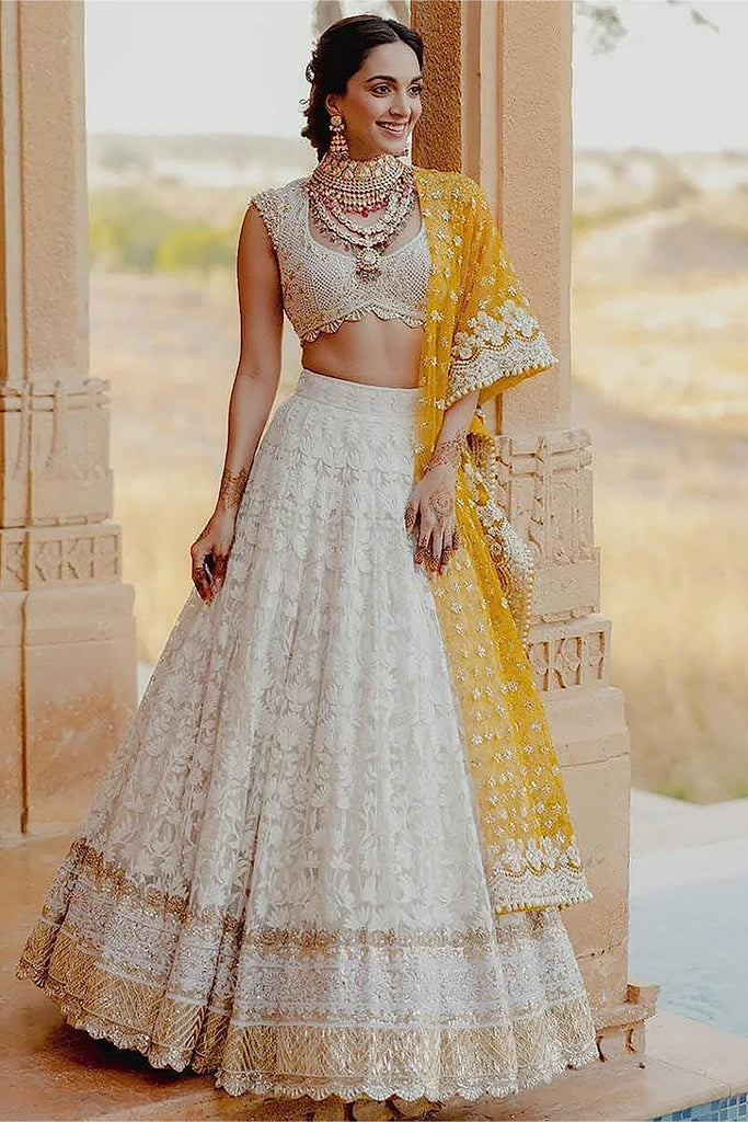 Beautiful White Embroidered Georgette Bridal Lehenga Choli With Dupatta