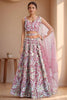 Stylish Pink Embroidered Net Designer Lehenga Choli With Dupatta
