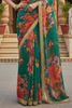 Enchanting Green Floral Printed Organza Festival Wear Saree With Blouse