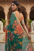 Enchanting Green Floral Printed Organza Festival Wear Saree With Blouse