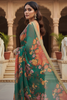Enchanting Green Floral Printed Organza Festival Wear Saree With Blouse