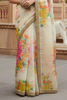 Attractive Off White Floral Printed Organza Party Wear Saree With Blouse