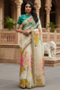 Attractive Off White Floral Printed Organza Party Wear Saree With Blouse