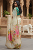 Attractive Off White Floral Printed Organza Party Wear Saree With Blouse