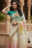 Attractive Off White Floral Printed Organza Party Wear Saree With Blouse