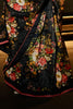 Dazzling Black Floral Printed Organza Party Wear Saree With Blouse