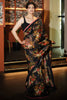 Dazzling Black Floral Printed Organza Party Wear Saree With Blouse