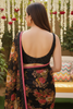 Awesome Black Floral Printed Organza Party Wear Saree With Blouse