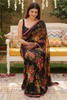 Awesome Black Floral Printed Organza Party Wear Saree With Blouse