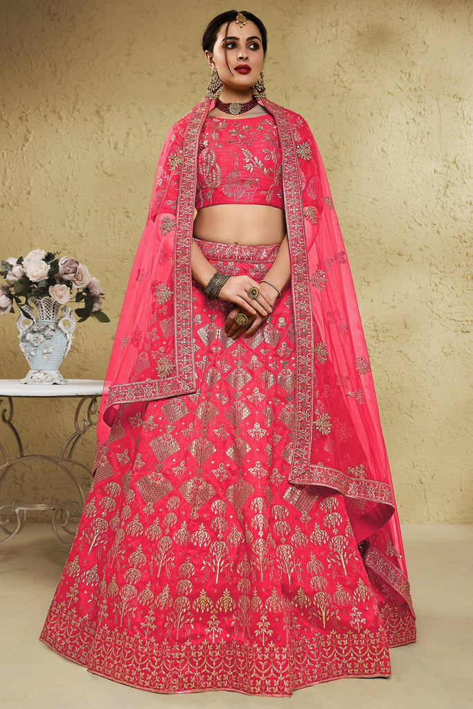 Beautiful Peach Sequins Silk Festival Wear Lehenga Choli With Dupatta