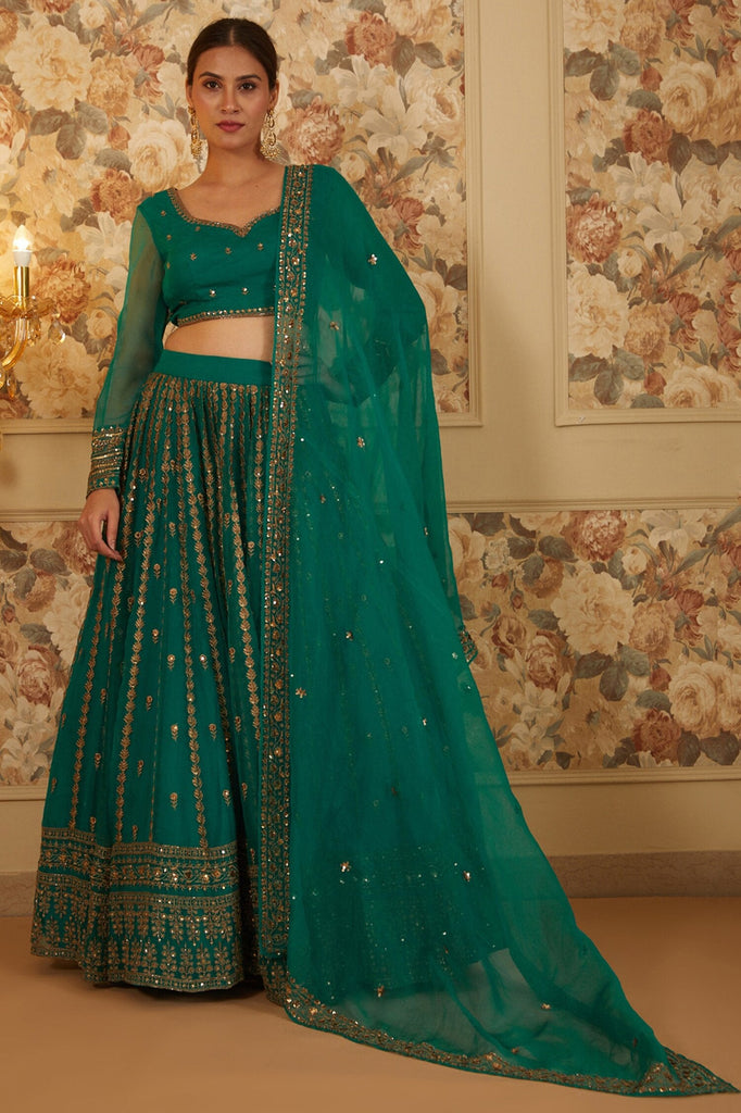 Fantastical Green Sequins Organza Festival Wear Lehenga Choli