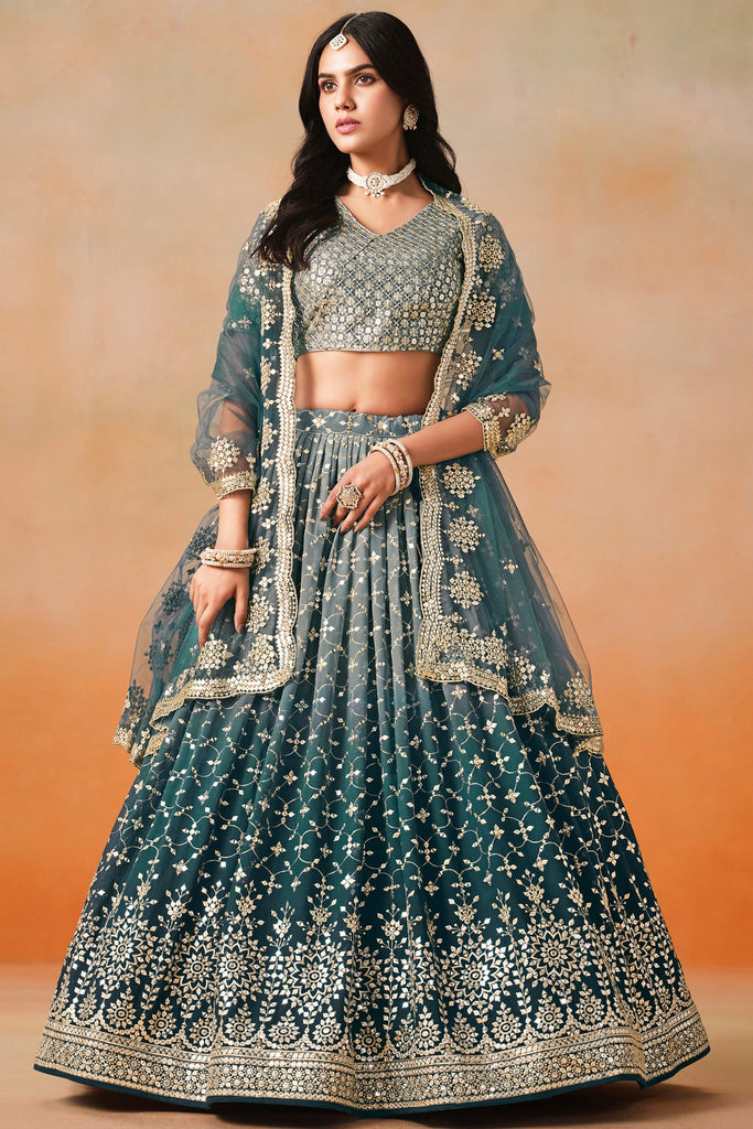 Adorable Dove Blue Zari Embroidered Georgette Lehenga Choli