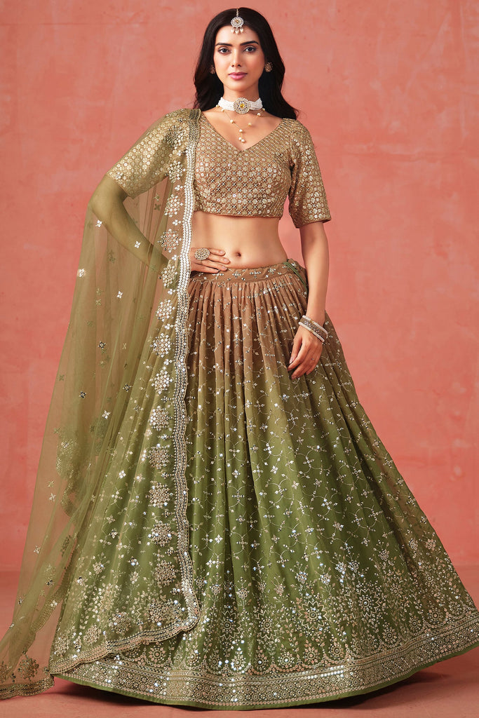 Elegant Mehendi Green Zari Embroidered  Georgette Lehenga Choli