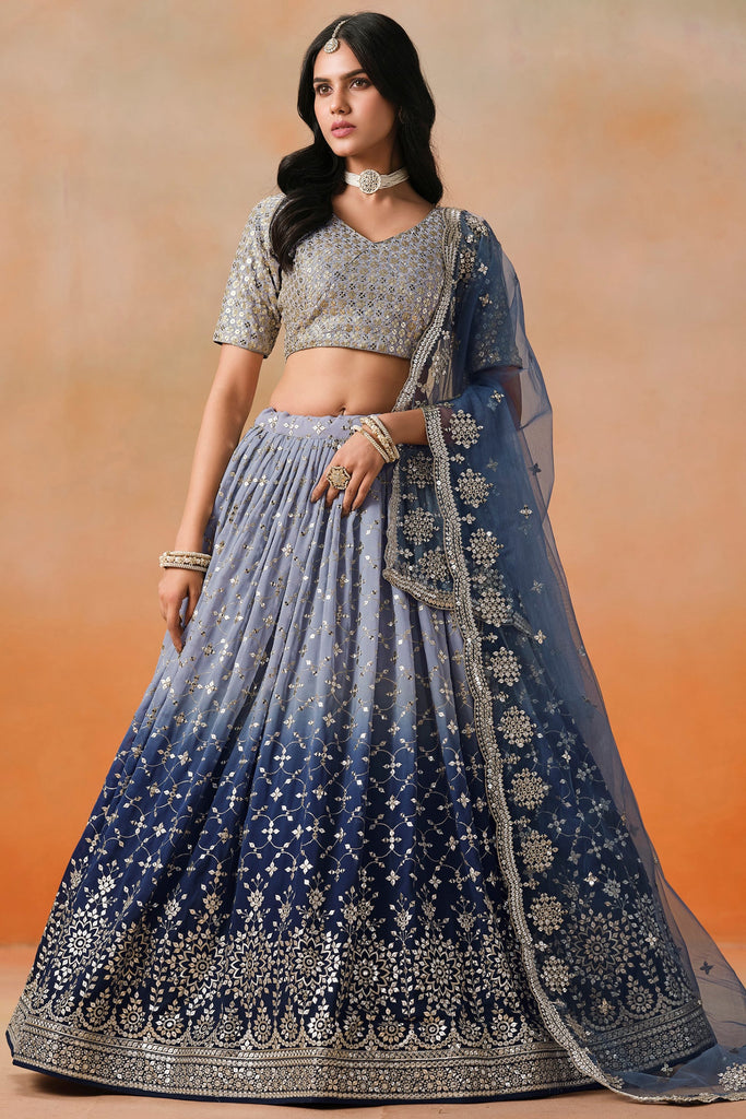Gorgeous Navy Blue Sequins Georgette Bridesmaid Lehenga Choli