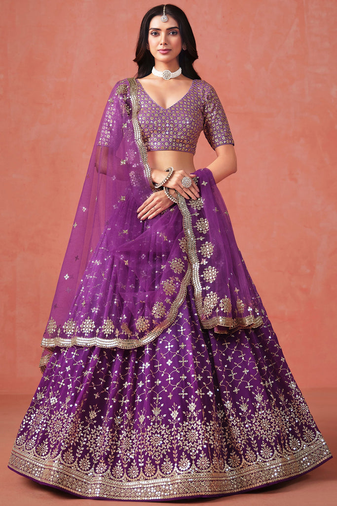 Lovely Purple Zari Embroidered Georgette Lehenga Choli With Dupatta