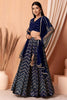 Stunning Navy Blue Embroidered Georgette Lehenga Choli With Dupatta