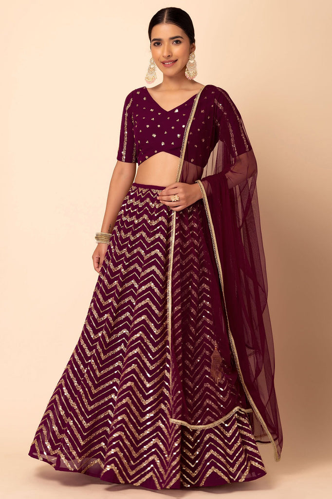 Lovely Maroon Zari Embroidered Georgette Wedding Lehenga Choli