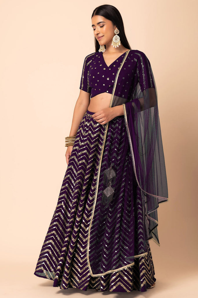 Alluring Purple Zari Embroidered Georgette Party Wear Lehenga Choli