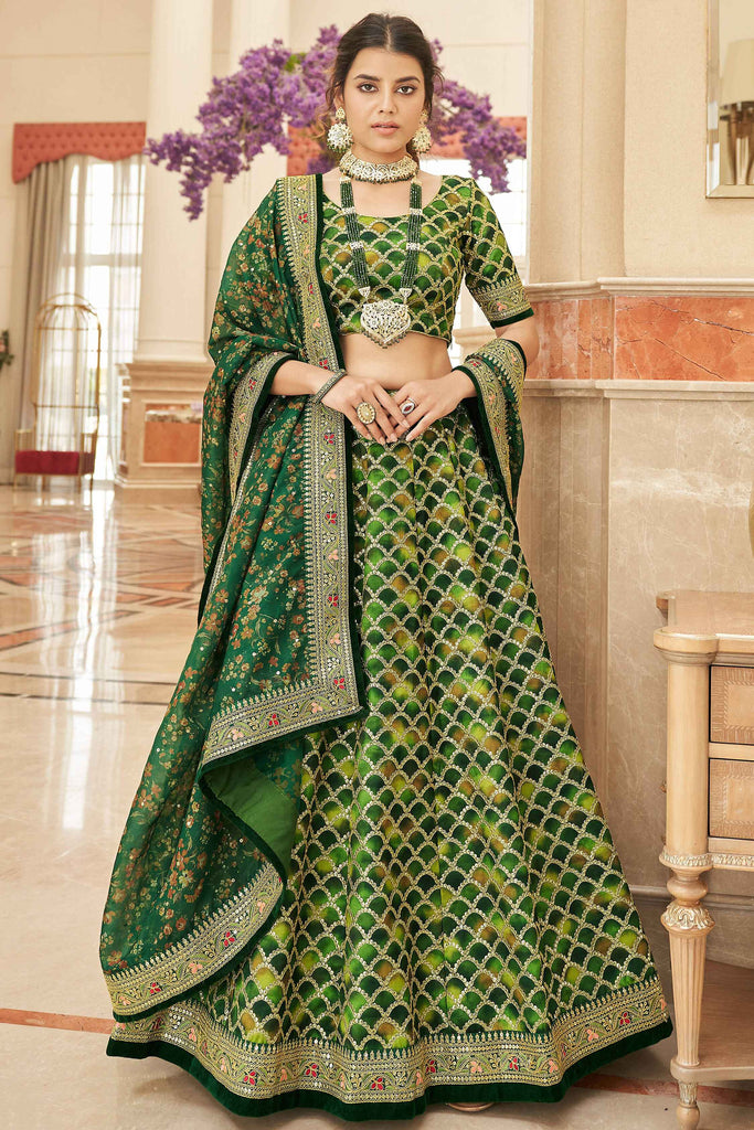 Glamorous Green Sequins Art Silk Reception Wear Lehenga Choli