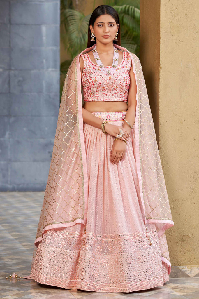 Lovable Pink Sequins Georgette Engagement Lehenga Choli With Dupatta