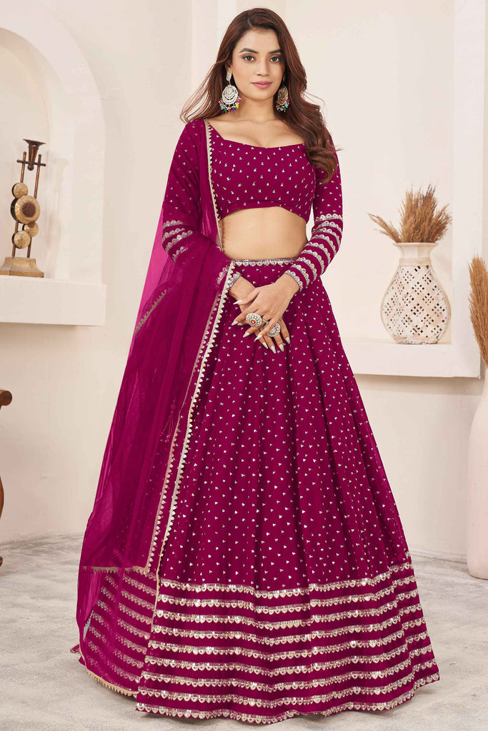 Delightful Rani Pink Sequins Georgette Reception Wear Lehenga Choli