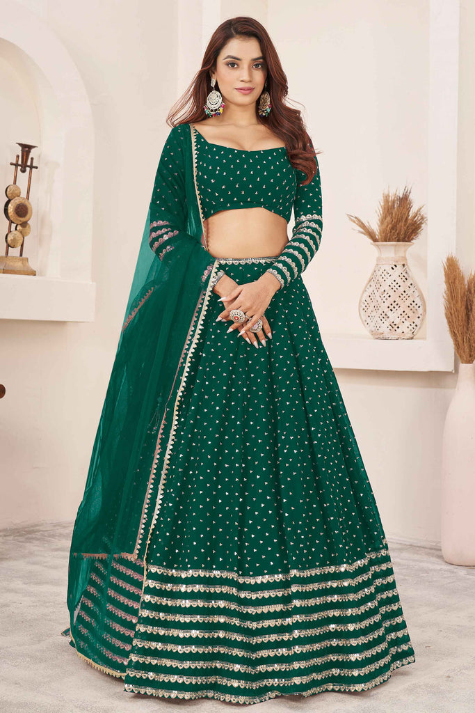 Adorable Teal Green Sequins Work Georgette Function Wear Lehenga Choli