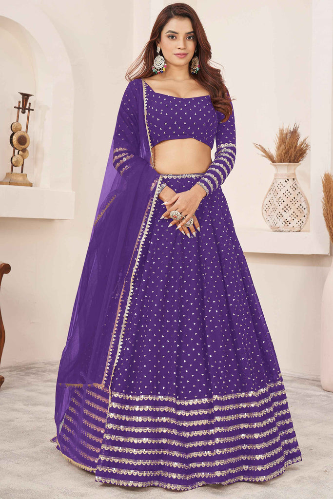 Adorable Violet Sequins Work Georgette Wedding Wear Lehenga Choli