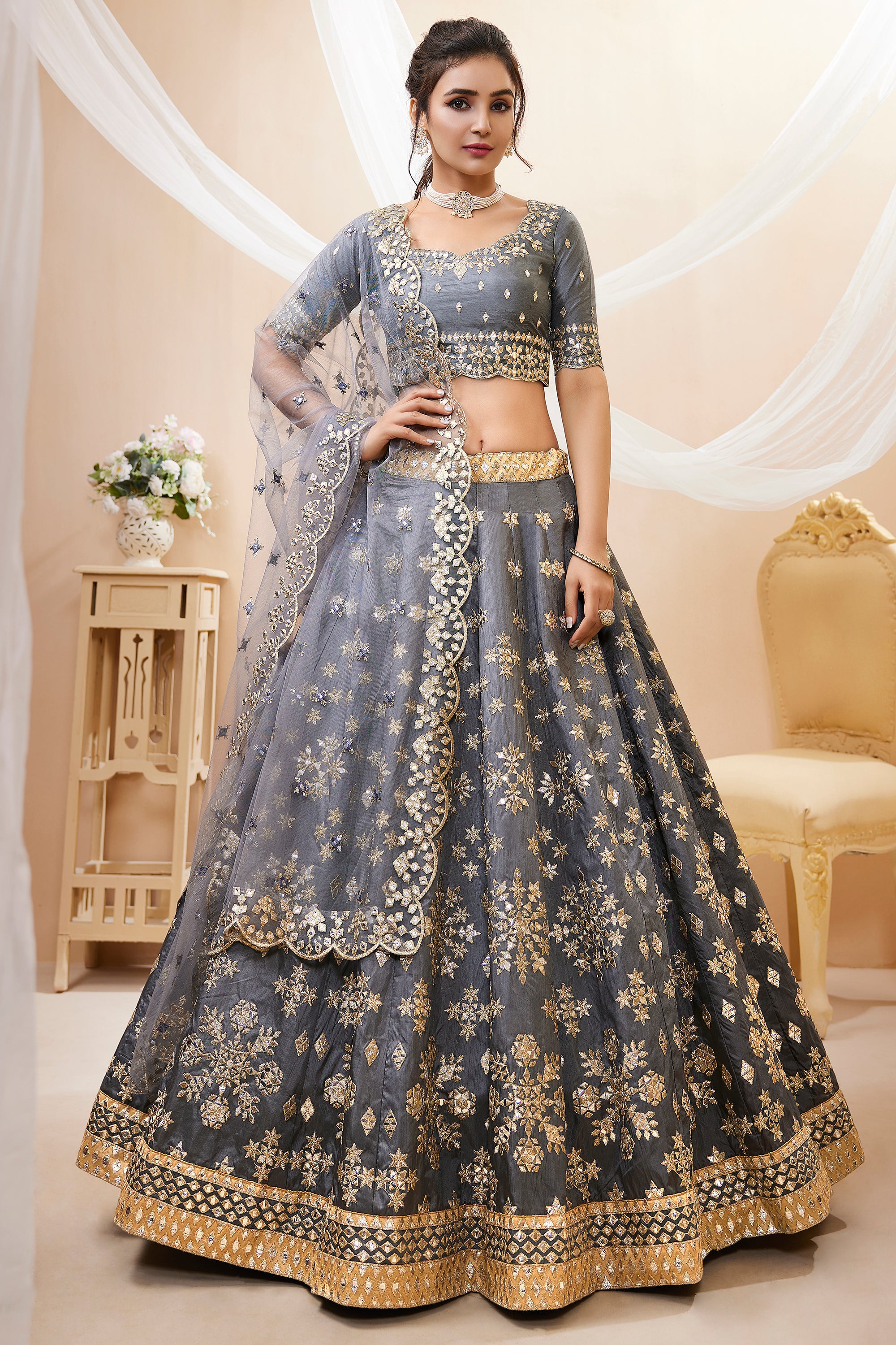 Blue Faux Georgette with Heavy 5mm Sequence Embroidery work Party wear –  Royskart